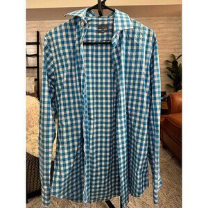 Calibrate White/Blue Plaid Trim Fit Long Sleeve Button Down Shirt Size 15.5